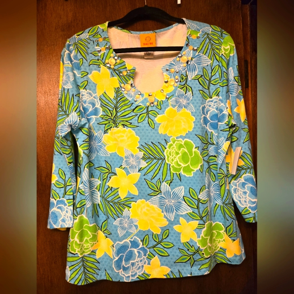 Floral Blue and Yellow Women's Top